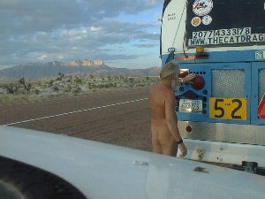 Checking Lights at Sunset in the Salt Flats.