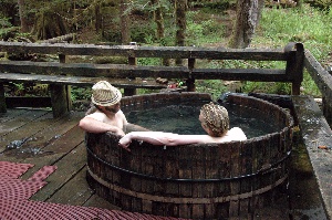 Tub with a view of the forest.