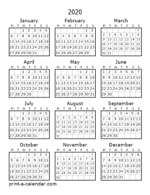 2020 Calendar