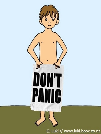 Luki dressed for Towel Day