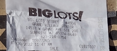 CC Receipt for Trash